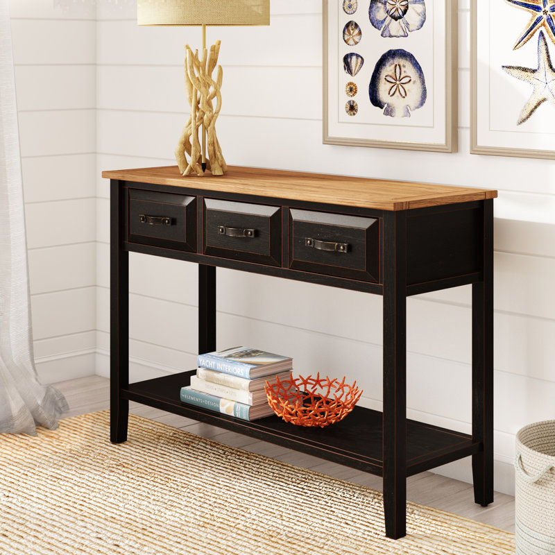 Pauly 42.1'' Solid Wood Console Table, Black Oak