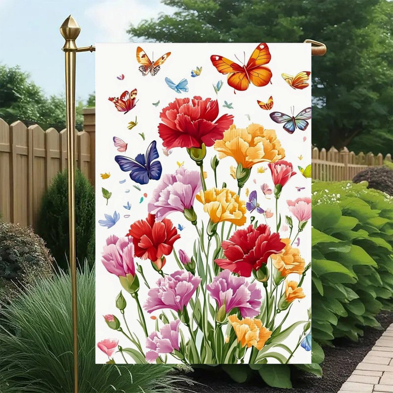 Drapeau décoratif œillet, œillets et papillons, 12 po x 18 po