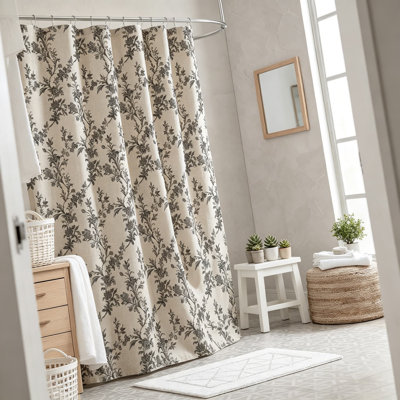 Linen-Look Floral Shower Curtain For Bathroom, Botanical Vintage Design With Rustic Farmhouse Cottagecore Style, Soft Light Filtering And Durable Easy-Care Fabric
