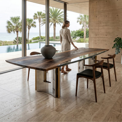 Meliades Walnut Metal Base Dining Table