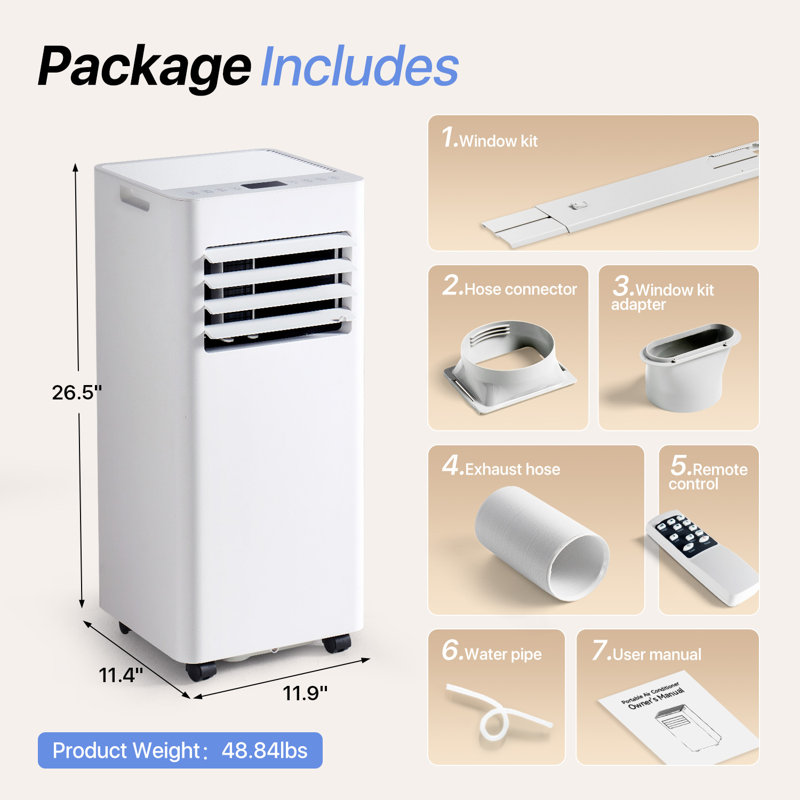 Climatiseur portatif 10 000 BTU avec chauffage et télécommande inclus - Refroidit 300 pi².