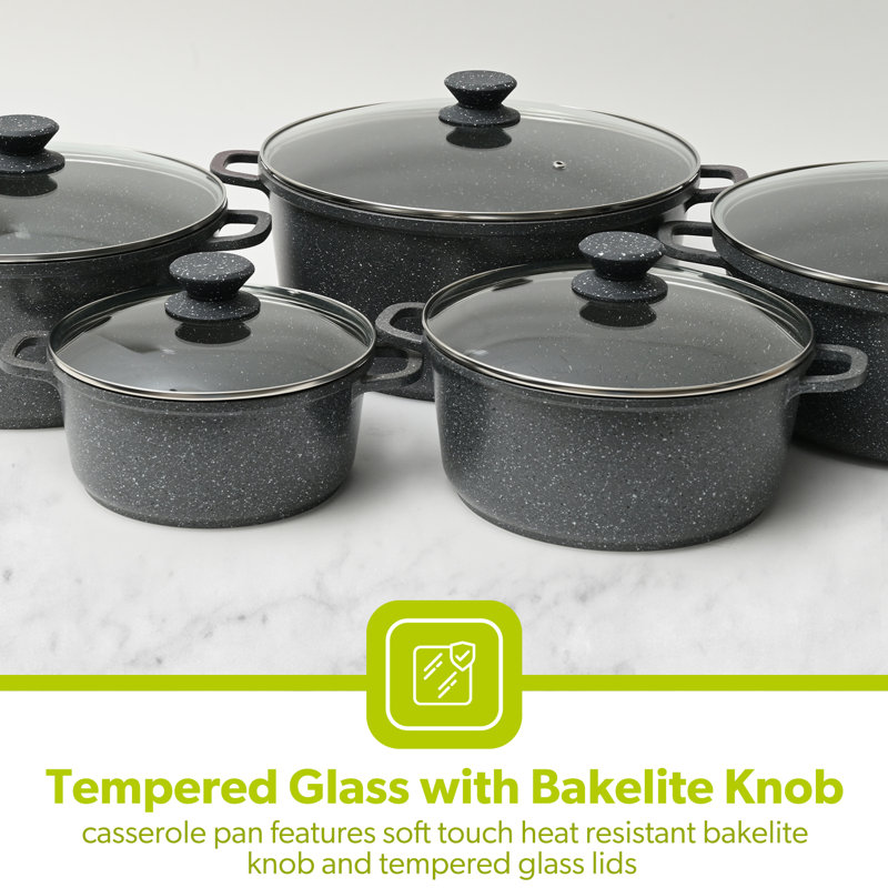 5 - Piece Non-Stick Aluminum Cookware Set, Black