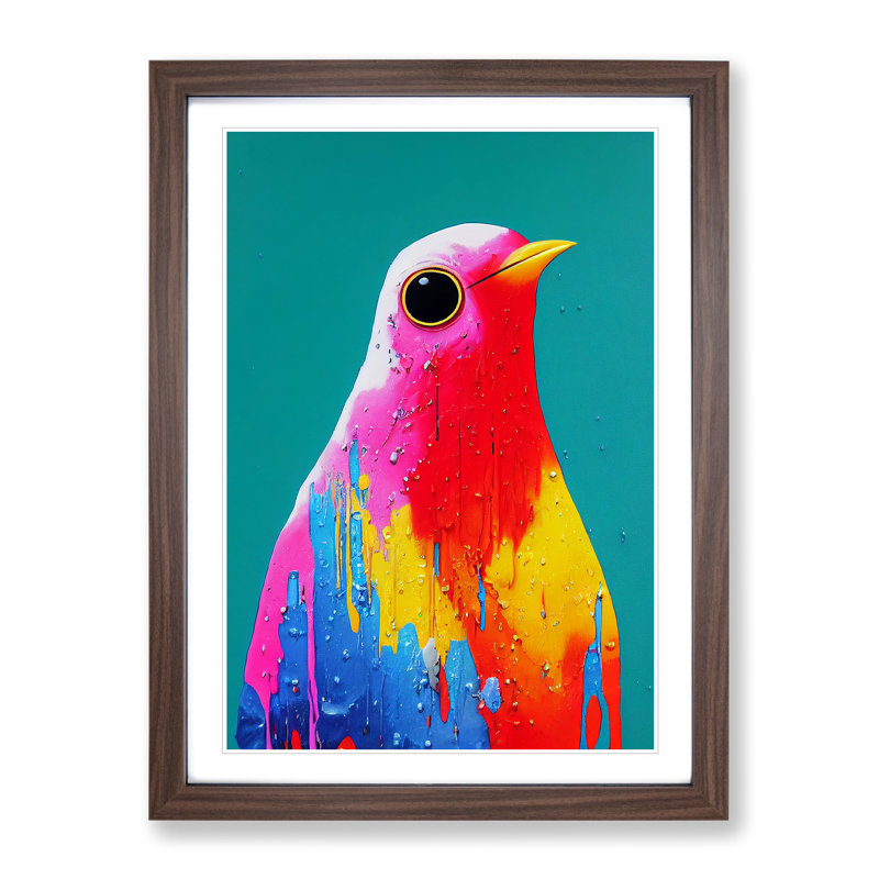 Dripping Paint Bird No.1 Abstract - Single Picture Frame Painting, 64cm H x 46cm W x 2cm D, Walnut
