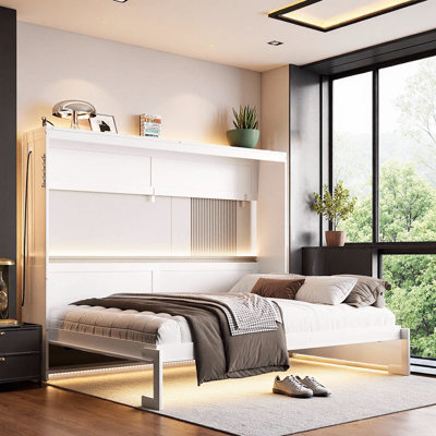 Grand lit escamotable pliant latéral moderne avec éclairage DEL et prise USB - Conception imprimée tendance et peu encombrante