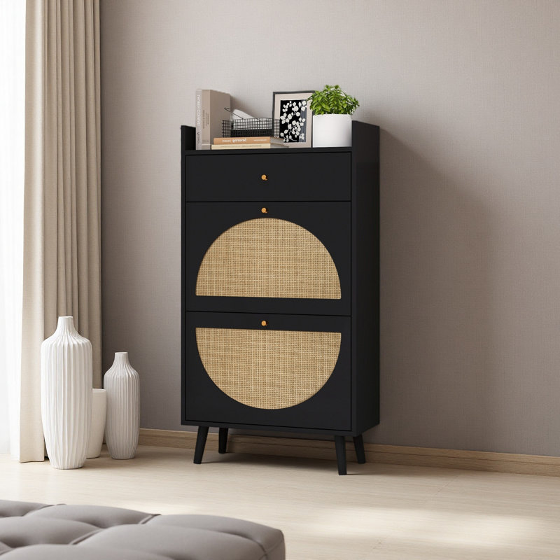 2 Door 1 Drawer Cabinet, Shoe Rack, Double Layer, Suitable For Entrance, Black