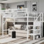 Très grand lit simple mezzanine de taille très grand avec escalier et rangement intégré blanc pur