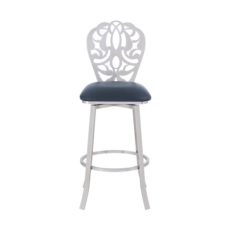 Tabouret de bar contemporain de 30 po de hauteur en acier inoxydable brossé et similicuir gris