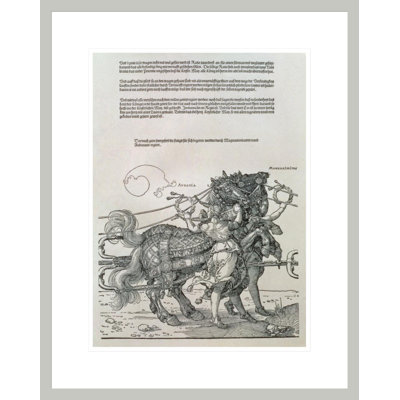 Chariot de triomphe de l'empereur Maximilien Ier d'Allemande (1459-1519): détail des attelages guidés par deux vertus: magnanimité et audace (gravure sur bois) par Albrecht Dürer - Impression Giclée encadrée