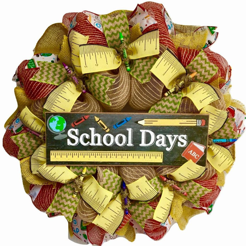 School Days Autumn Wreath with Crayon Accents