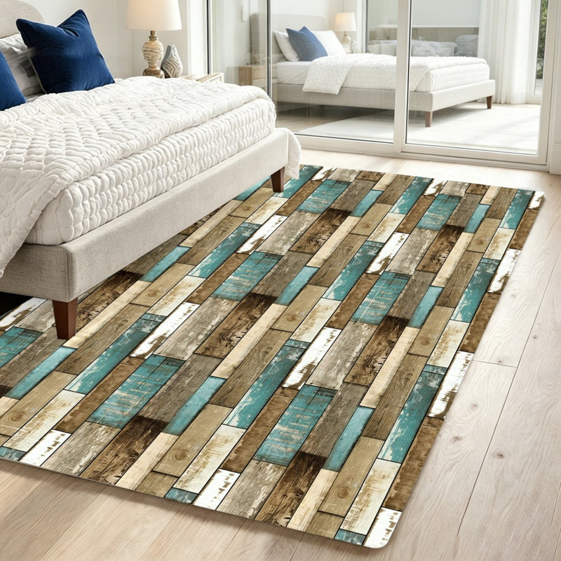 Rustic Wood Plank Area Rug, Vintage Floor Decor, Non-Slip Washable Carpet for Living Room, Bedroom, Home, Indoor Outdoor