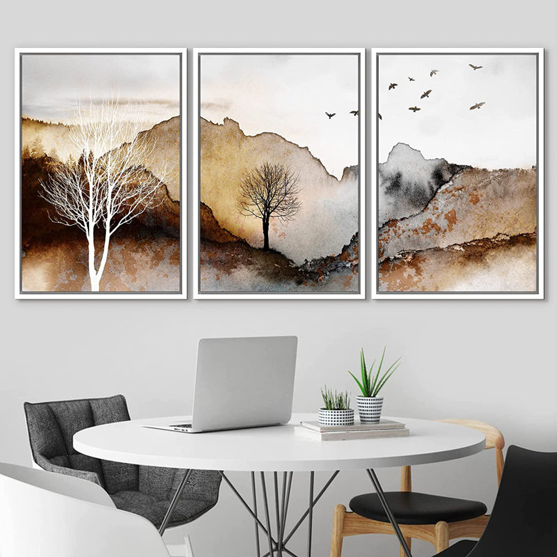 "Mountain Forest", paysage naturel abstrait, images de paysage encadrées sur toile, impression sur toile 3 pièces