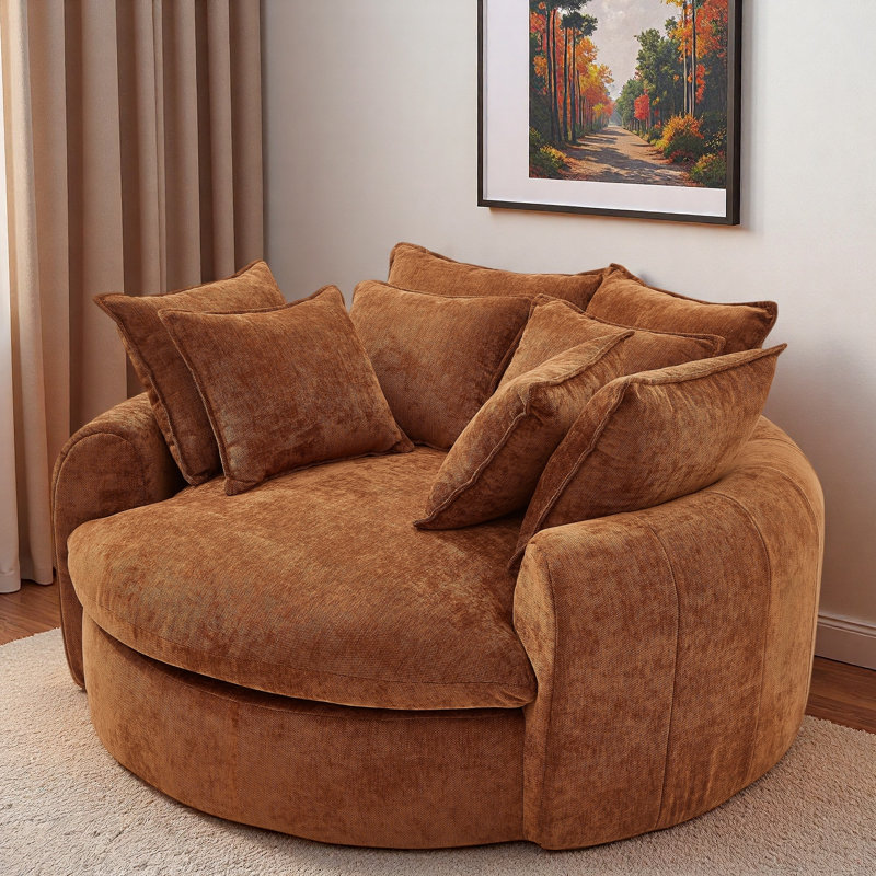 Canapé-lit rond à compression complète avec 8 coussins décoratifs, Orange