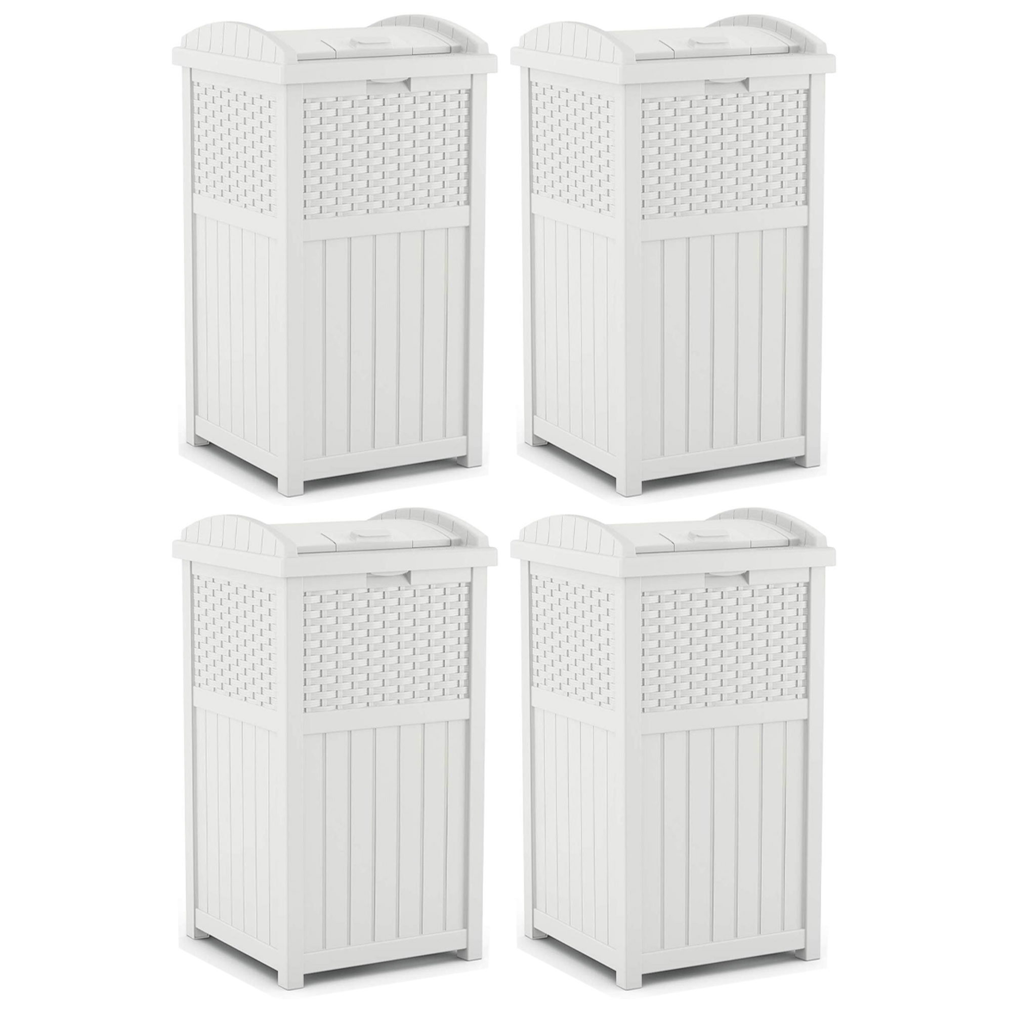 Suncast Trash Can Hideaway Outdoor 33 Gallon Garbage Waste Bin, White ...