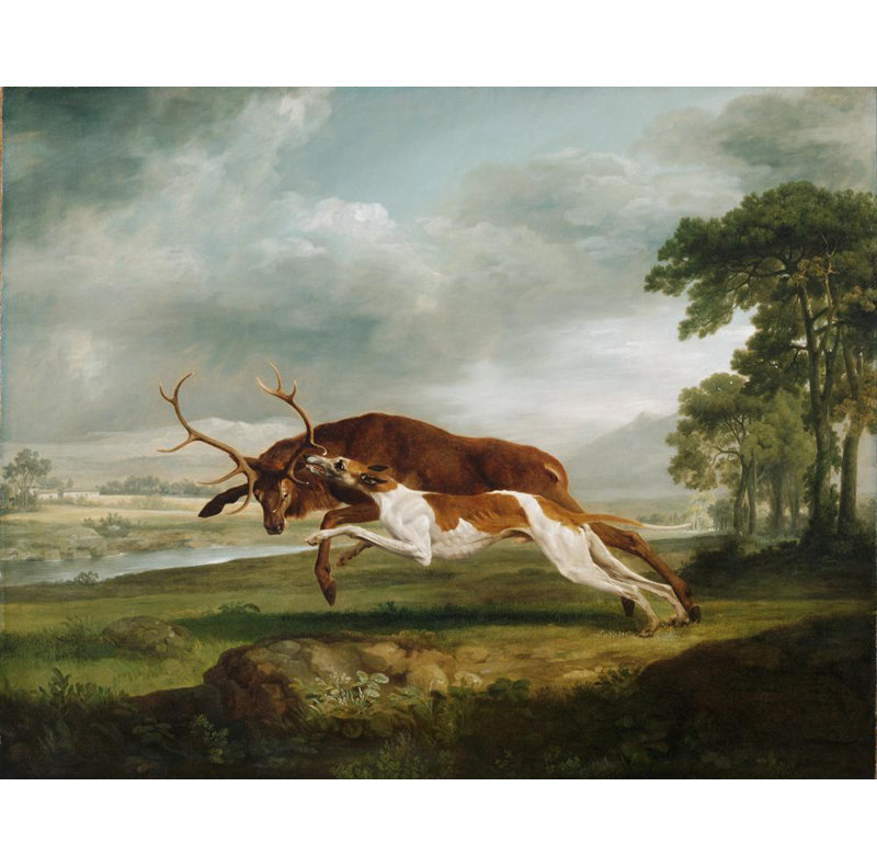 «Hound Coursing a Stag» par George Stubbs - Art mural sur toile tendue avec châssis, H 14 po x l 18 po