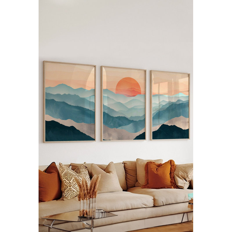 Ensemble de 3 peintures élégantes encadrées décoratives, 12,9 po x 18,9 po | Cadre 100% bois massif (épaisseur: 0,8 pouce), œuvre d'art 100% MDF | Impression numérique éclatante, parfaite pour la décoration de salon et de bureau