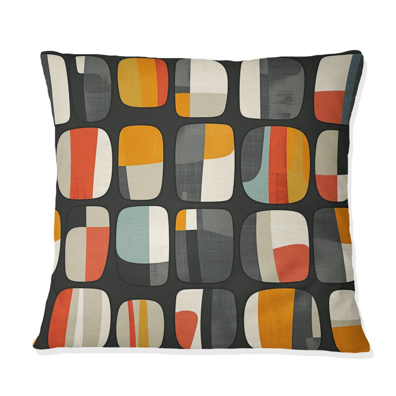 Coussin orange et gris Mid-Century, 18" x 18"