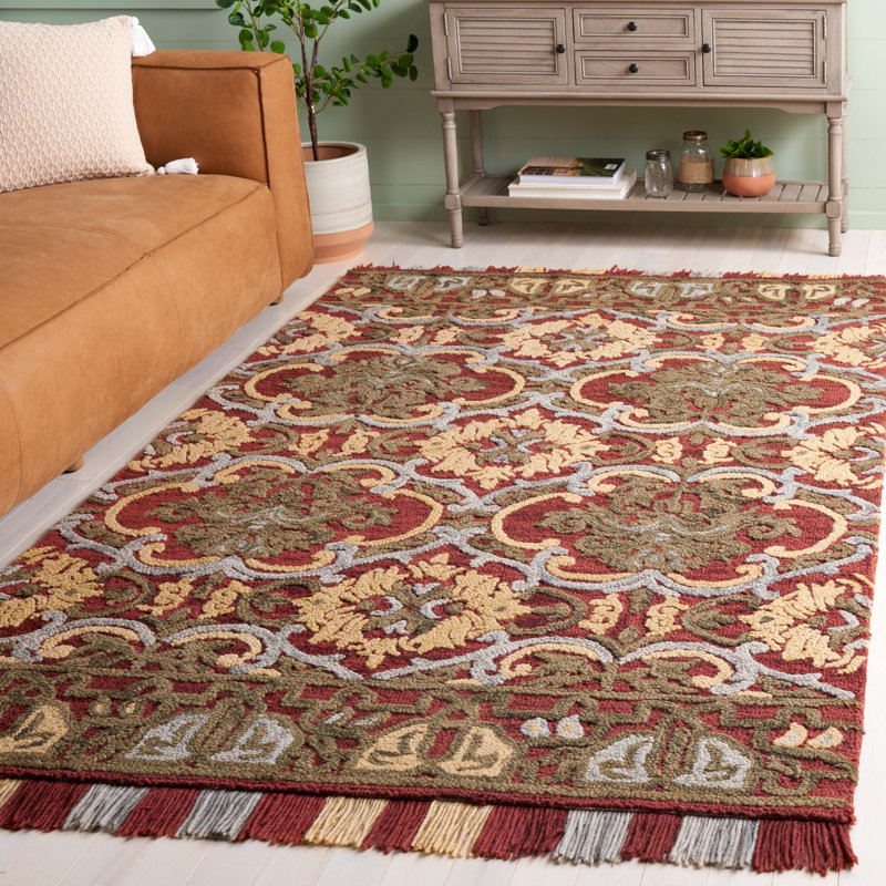 Blossom Tufted Wool/Cotton Performance Floral Rug in Gold/Red, Rectangle 5' x 8'