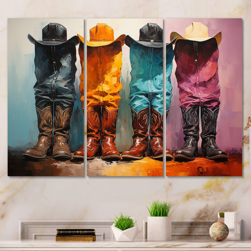 Popart, chapeaux et bottes de cowboy, H 28 po x l 36 po, Toile tendue