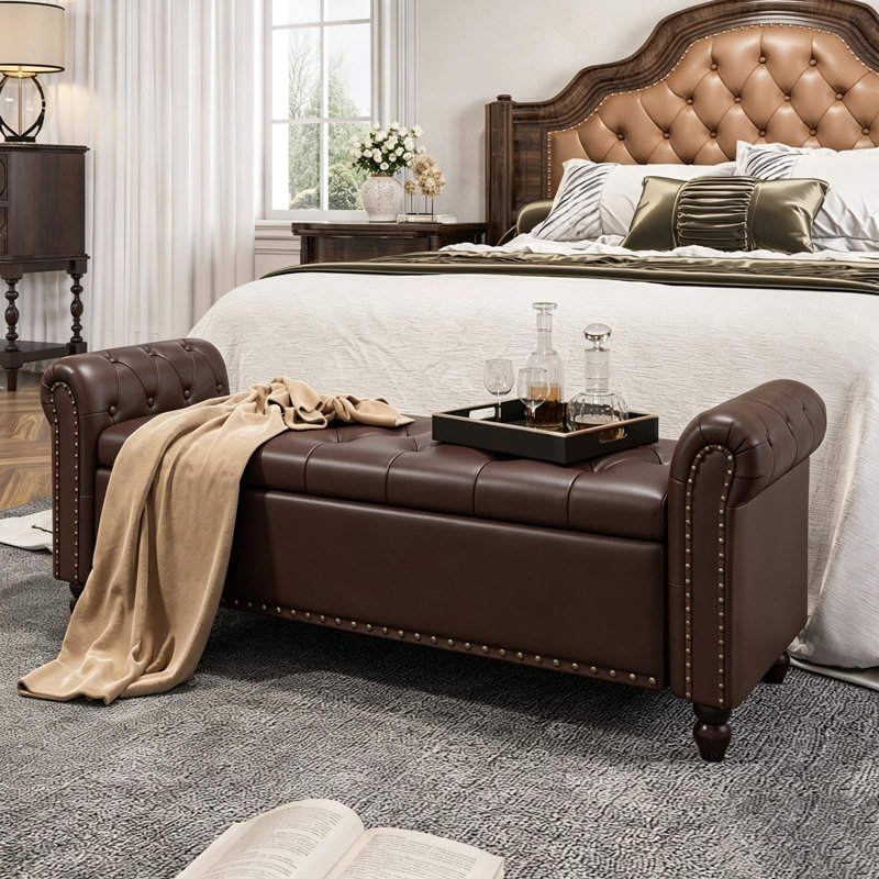 Banc de chambre à coucher avec rangement, H 22 po x l 55,7 po x P 18 po, Chocolate