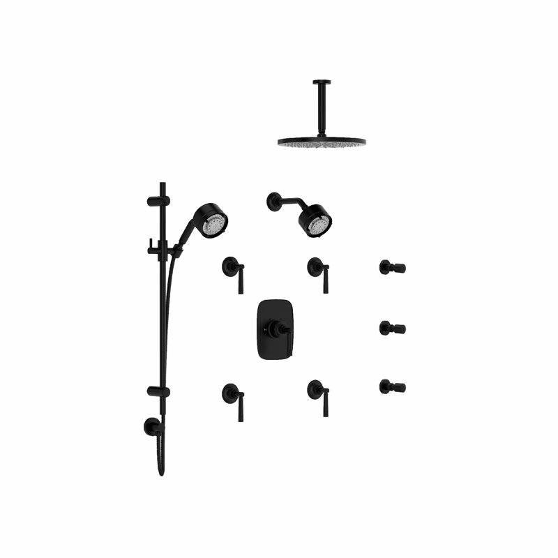 Graceline Thermostatic Complete Shower System with Rough-in Valve, Matte Black