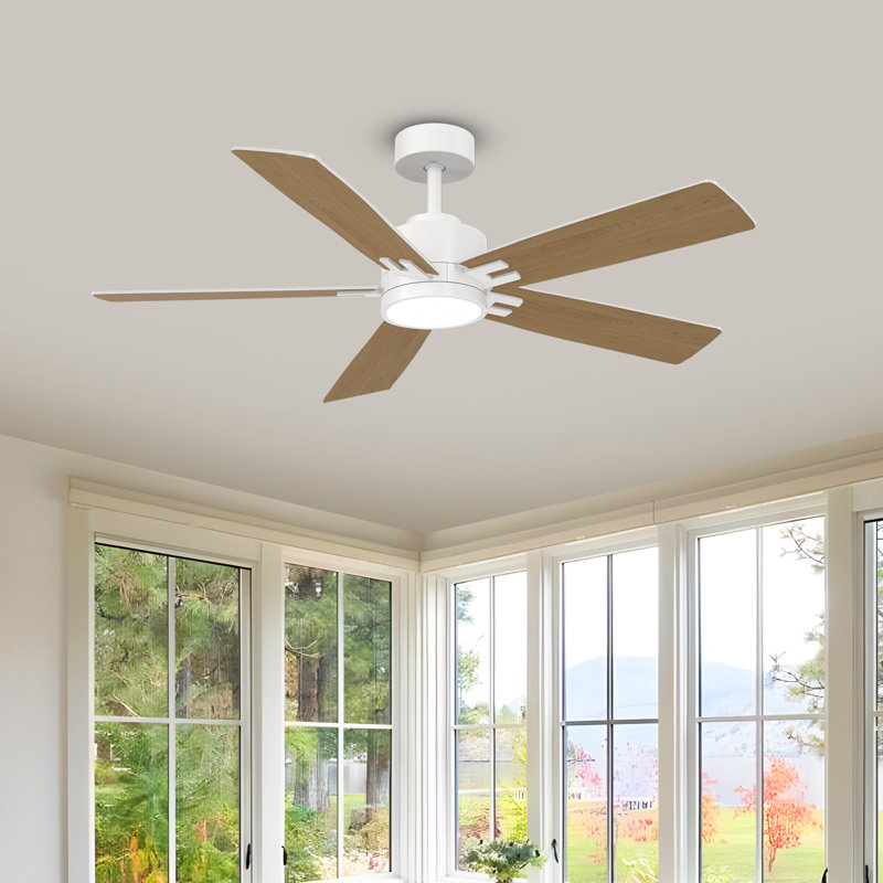 5-Blade Smart Ceiling Fan with Dimmable Light, DC Motor & Dual-Finish Blades, 60" Wide, Brown, White