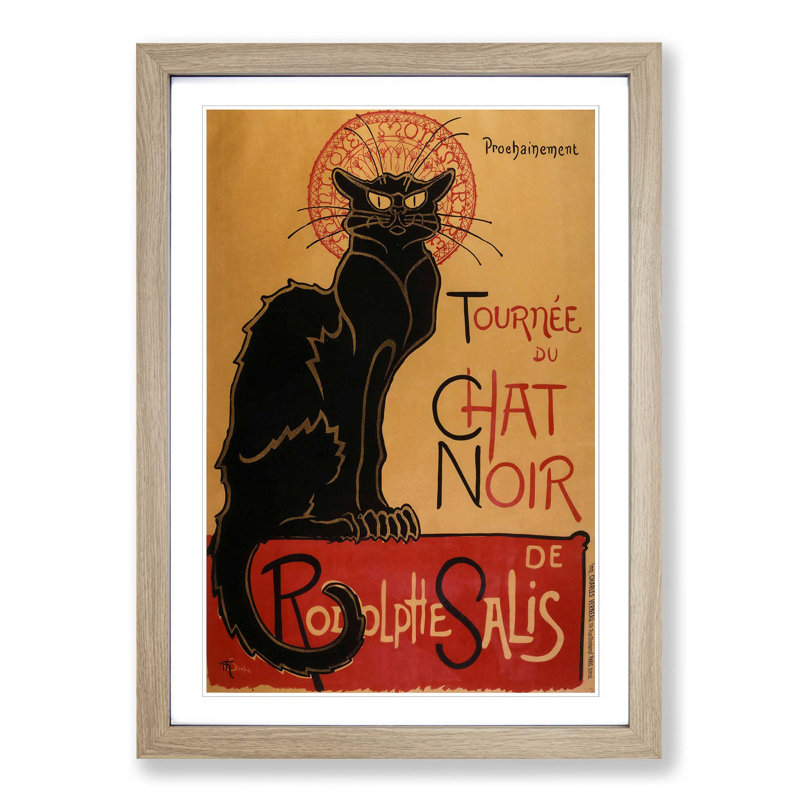 Chat Noir Cat by Theophile Steinlen - Framed Print, Oak