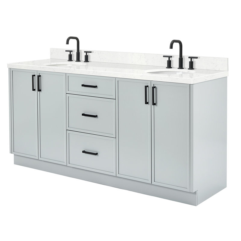 ARIEL Kellie 72 Double Sink Bathroom Vanity with Carrara Quartz Top, Oval, 72″, Gray