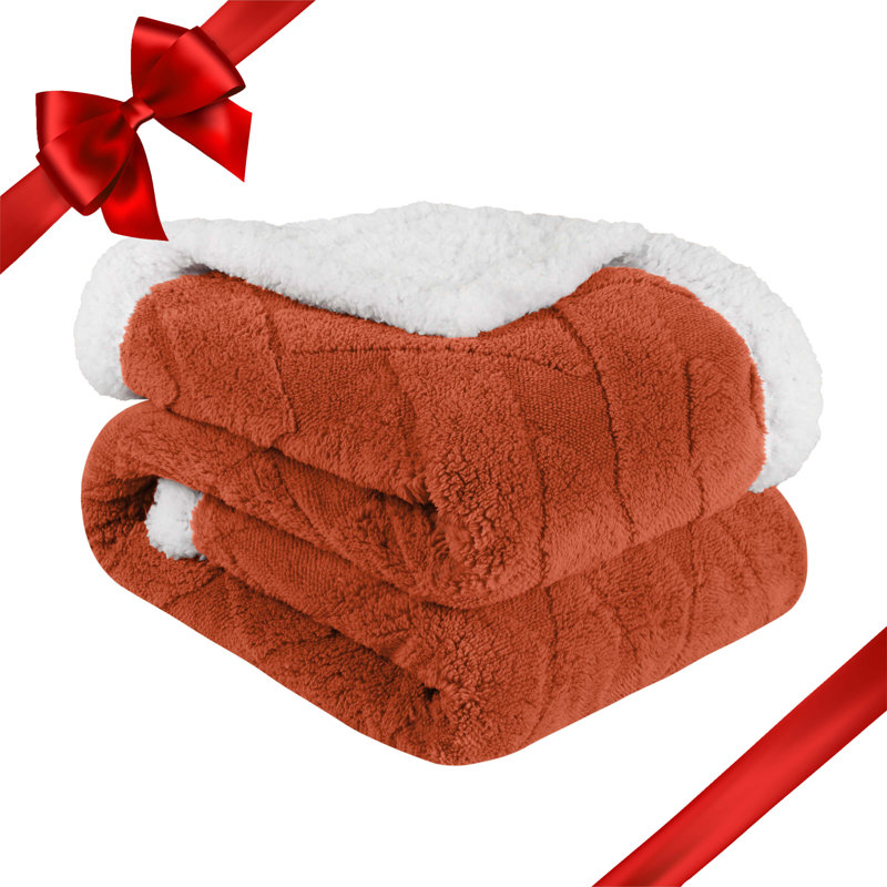 Rust Fleece and Sherpa Reversible Throw Blanket