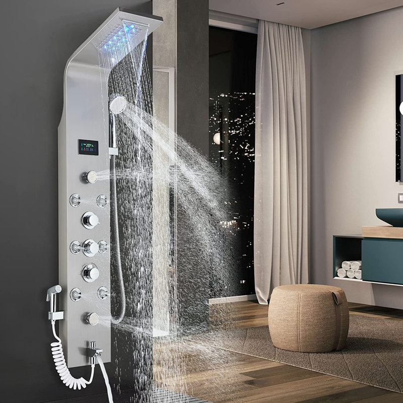 Panneau de douche 45,27 "avec pomme de douche fixe, Nickel brossé
