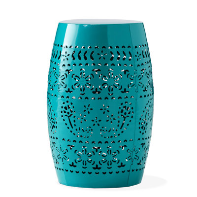Modern Accent Table With Teal Lace Cut, 12.44W X 12.44D 18.24H, Metal, No Assembly Cut Side Table, 12.44X12.44X18.24, Powder-Coated Iron Frame,