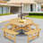 Kate Round Wooden Picnic Table,8 Person Table w/4 Built-in Benches-100009931