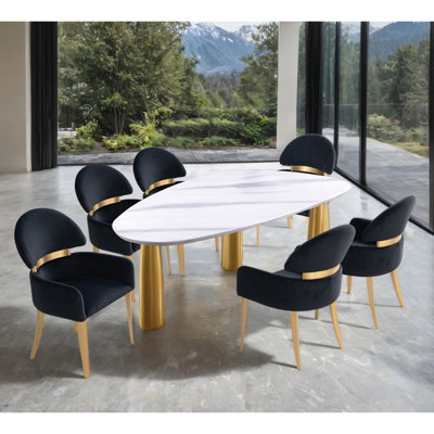 Bexar Stainless Steel 7-Piece Dining Table Set With Sintered Stone Table Top