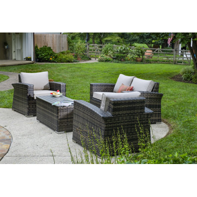 Arran-William Premium All-Weather Wicker 6 - Person Patio Conversation Set with Cushions