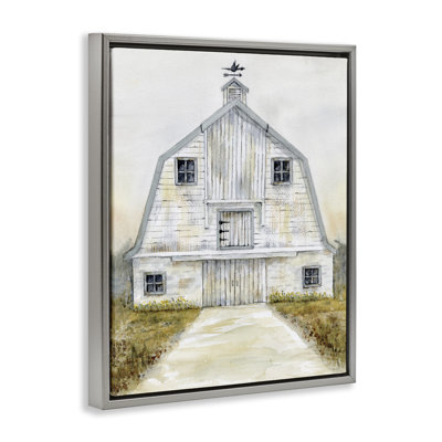 White Barn Grey Trim Framed Floater Canvas Wall Art by Patti Bishop