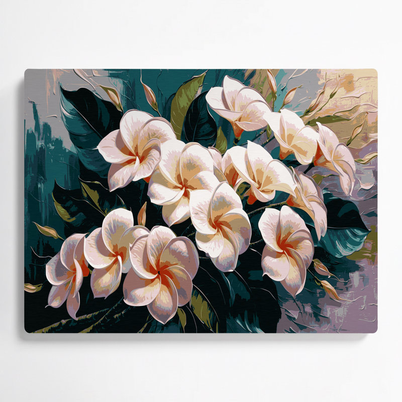 Art mural botanique gris Plumeria, H 11 po x l 14 po