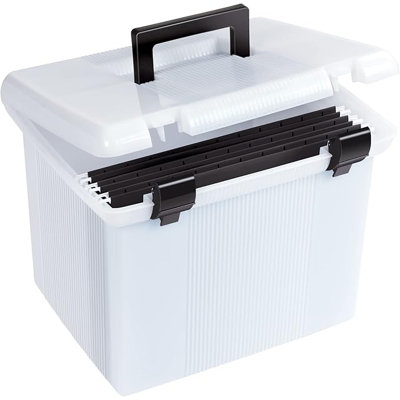 File Box, Frosted White, Hinged Lid with Double Latch Closure