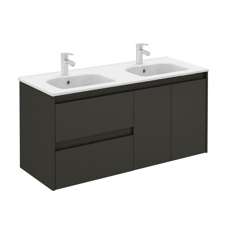Ambra 47.5'' Glossy Anthracite Double Vanity with Ceramic Top