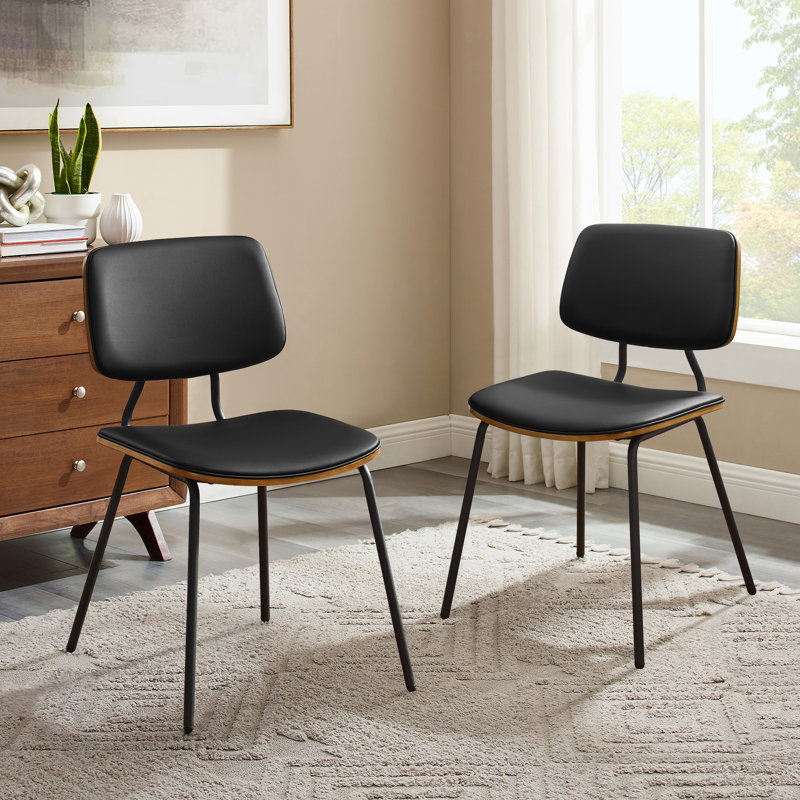 Breajah 18.11 Wide Faux Leather Dinning Side Chair with Metal Frame, Black