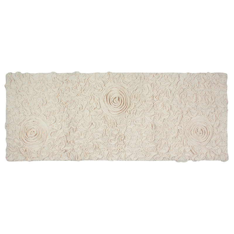 Schoenberger Floral Design Cotton Bath Rug, Ivory, 54" L x 21" W