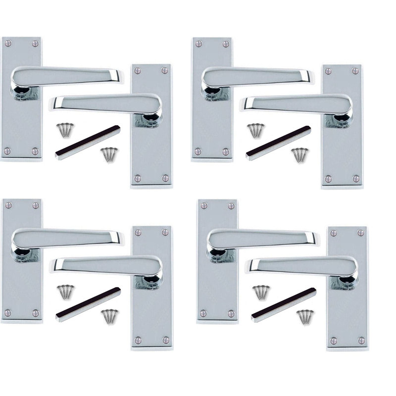  4 Pairs of Victorian Straight Handle Latch Door Handles in Matt Black with 120mm x 40mm Backplate