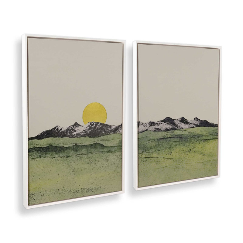 Ensemble de 2 impressions Whispering Valley Peaks, 48 po x 32 po, Cadre flottant blanc opaque
