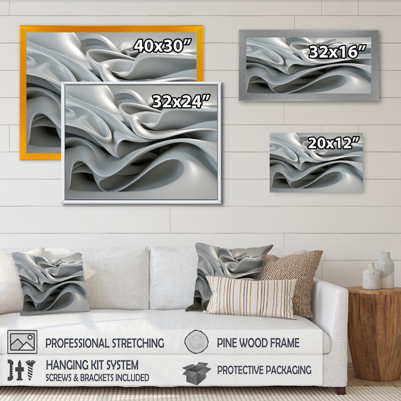 Grey Infinite Ripples - Canvas Wall Art, 24" H x 32" W, Floater Framed Print, Black