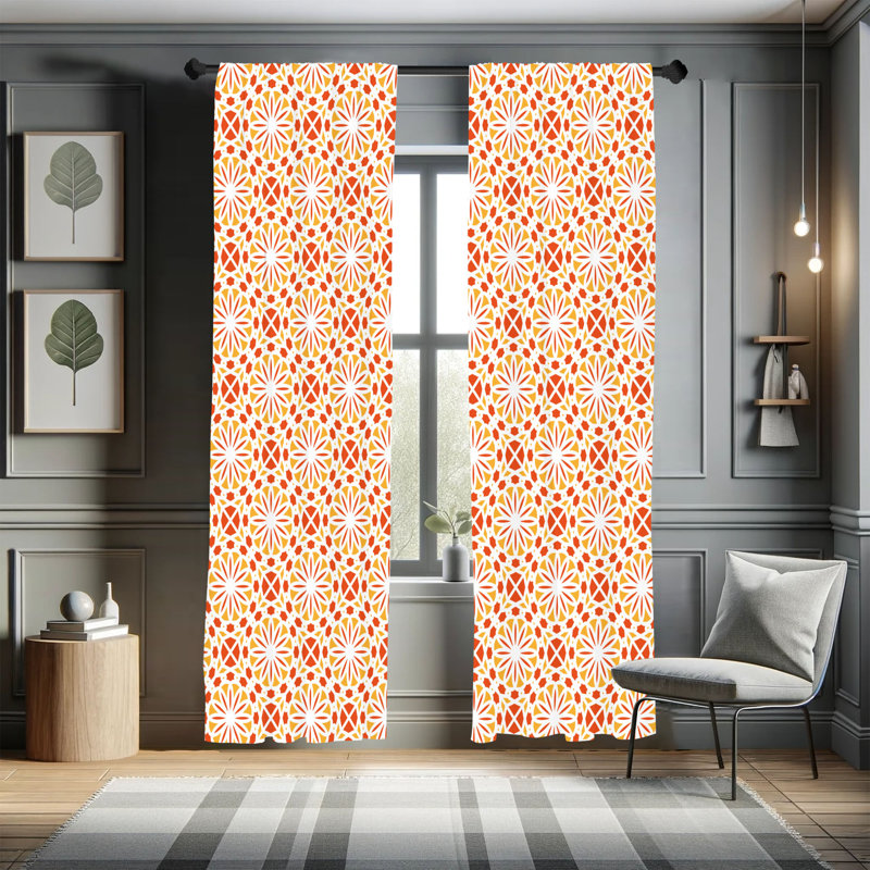 George Oliver, rideaux abstraits, cercles de style rétro, paire, vermillon orange pâle, L 28 po x L 95 po