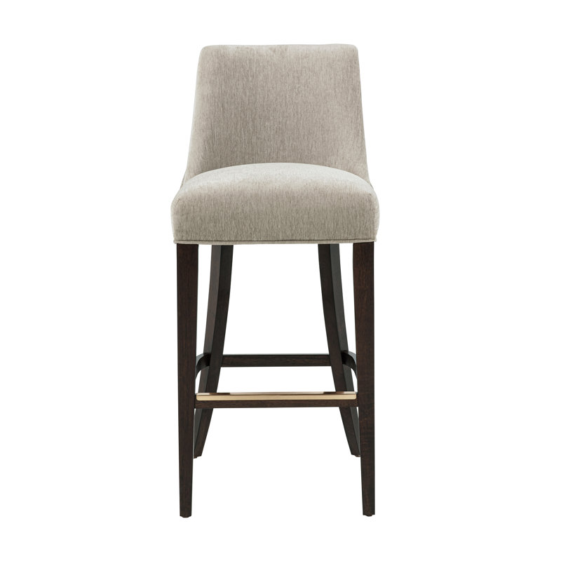 Beever Modern Chenille Upholstered Rubberwood Bar Stool in Taupe, Taupe, Bar Stool (32.7" Seat Height)