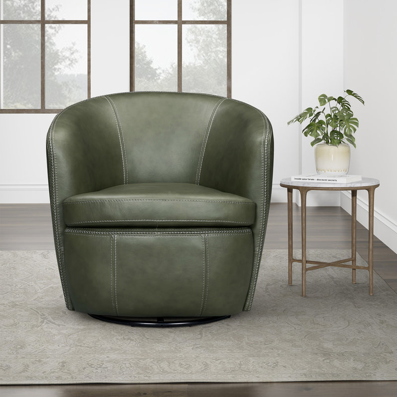 Fauteuil club pivotant 100% cuir italien, Lyrique sauge