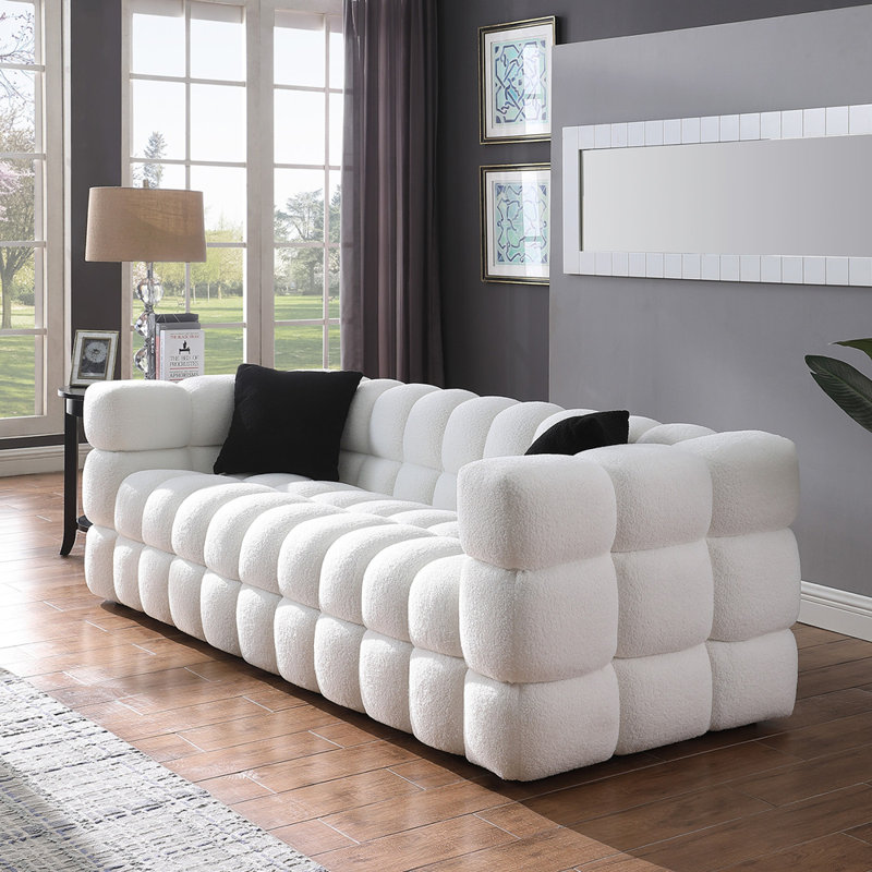Canapé 3 places luxueux Marshmallow Boucle en blanc, conçu pour un confort ultime et une esthétique moderne