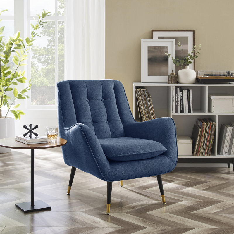 Brianne 30.31'' W Tufted Upholstered Accent Armchair, Blue Linen Blend