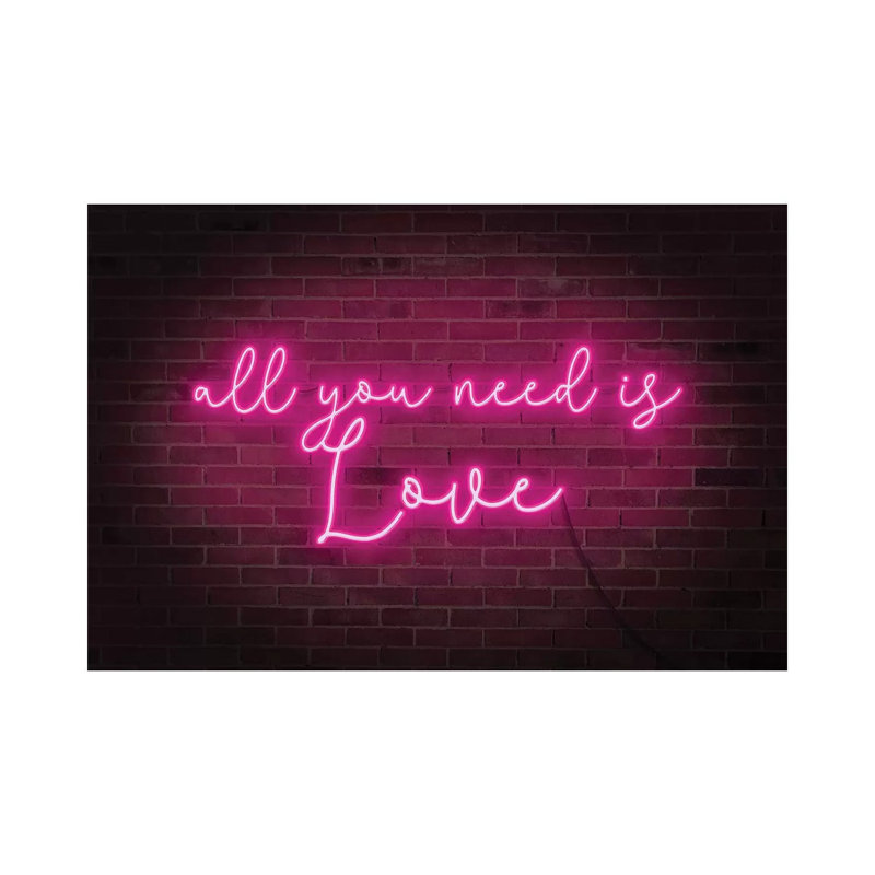 «Neon Love I» par Grace Popp - reproduction d'art textuel, H 18 po x l 26 po x P 1,5 po, Toile tendue, Pas de tapis