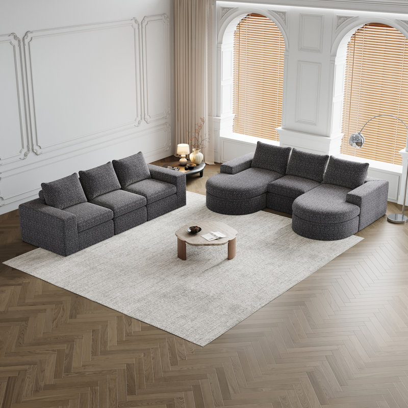 Canapé modulaire en chenille avec méridienne incurvée avec méridienne Chenille, Gris chenille