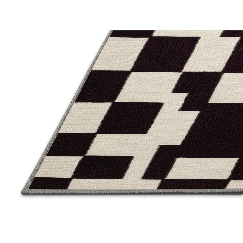 Tapis brun à carreaux lavable à la machine, Rond 8 pi